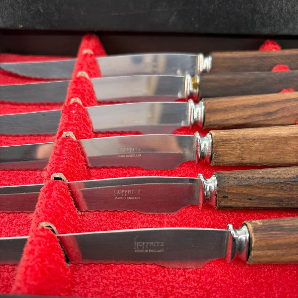 Hoffritz Steak Knife Set 6pc Wood Handle Vintage England MCM Set of 6 Quality